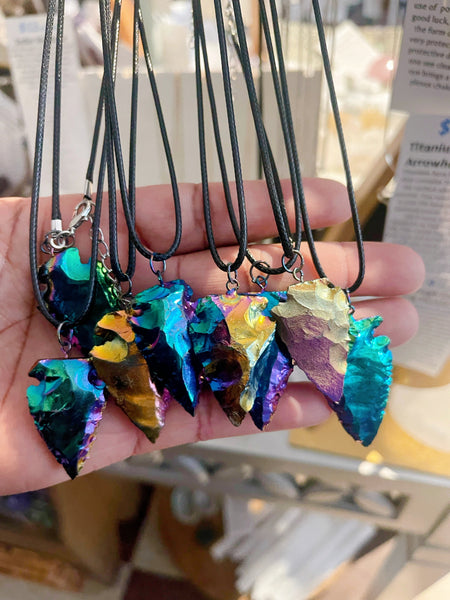 Titanium Aura Quartz Arrowhead Necklace