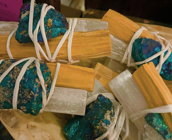 Rough Peacock Ore, Palo Santo & Selenite Stick Bundle