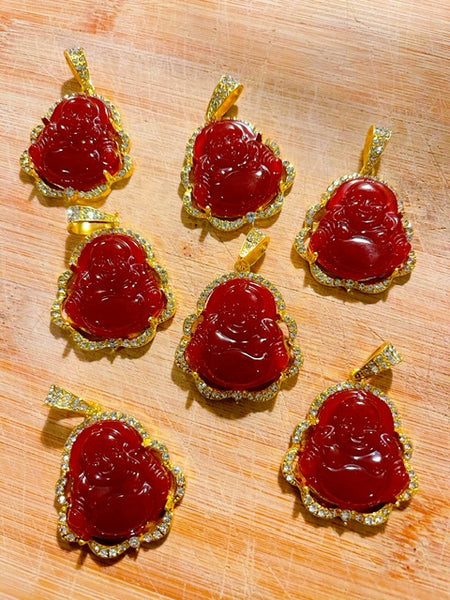 Carnelian Good Fortune Buddha Necklace (Gold-Plated Chain Included!)