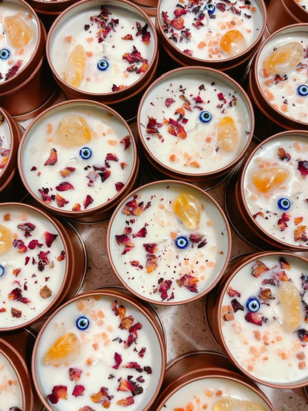 X-Large Wildflower Evil Eye Protection Citrine Crystal Candle 🧿