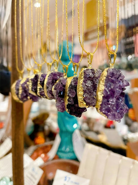 Brazilian Gold-Plated Amethyst Cluster Necklace