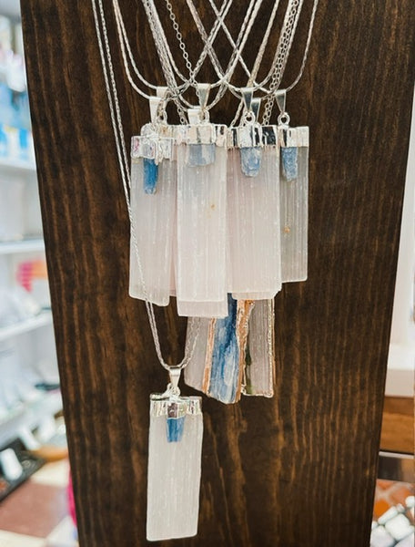 Beautiful Selenite & Blue Kyanite Necklace