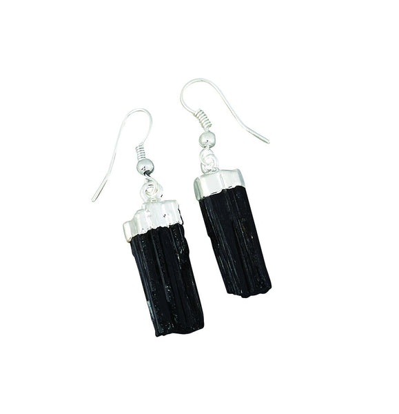 Silver Plated Black Tourmaline Earrings