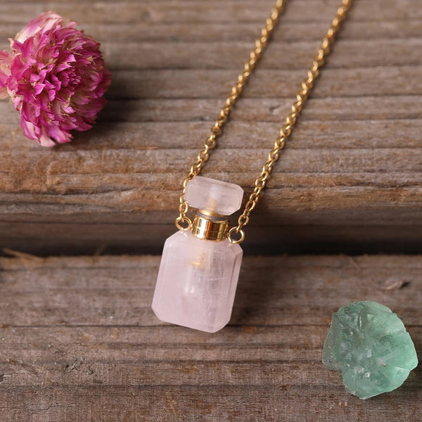 Mini Rose Quartz Perfume Essential Oil Crystal Bottle