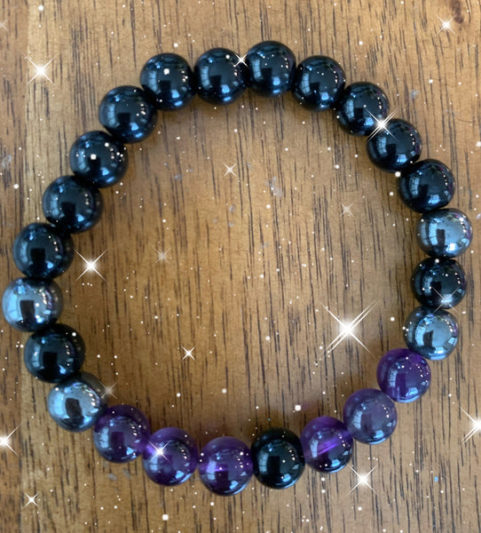 Beautiful Amethyst, Hematite & Black Onyx Bracelet