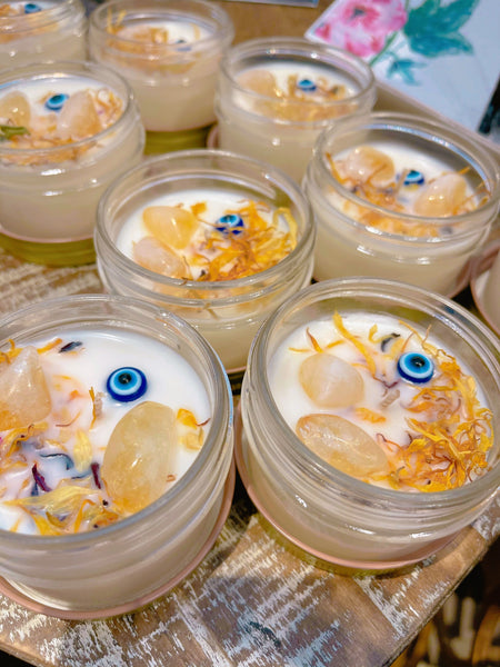 Wildflower Evil Eye Protection Citrine Crystal Candle 🧿