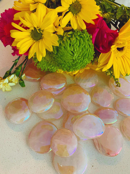 Rose Quartz Angel Aura Quartz Palm Stone