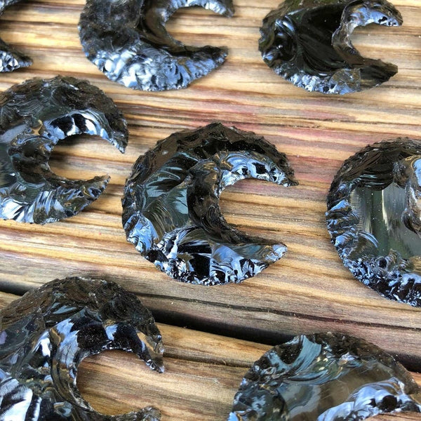 Hand Carved Black Obsidian Moon